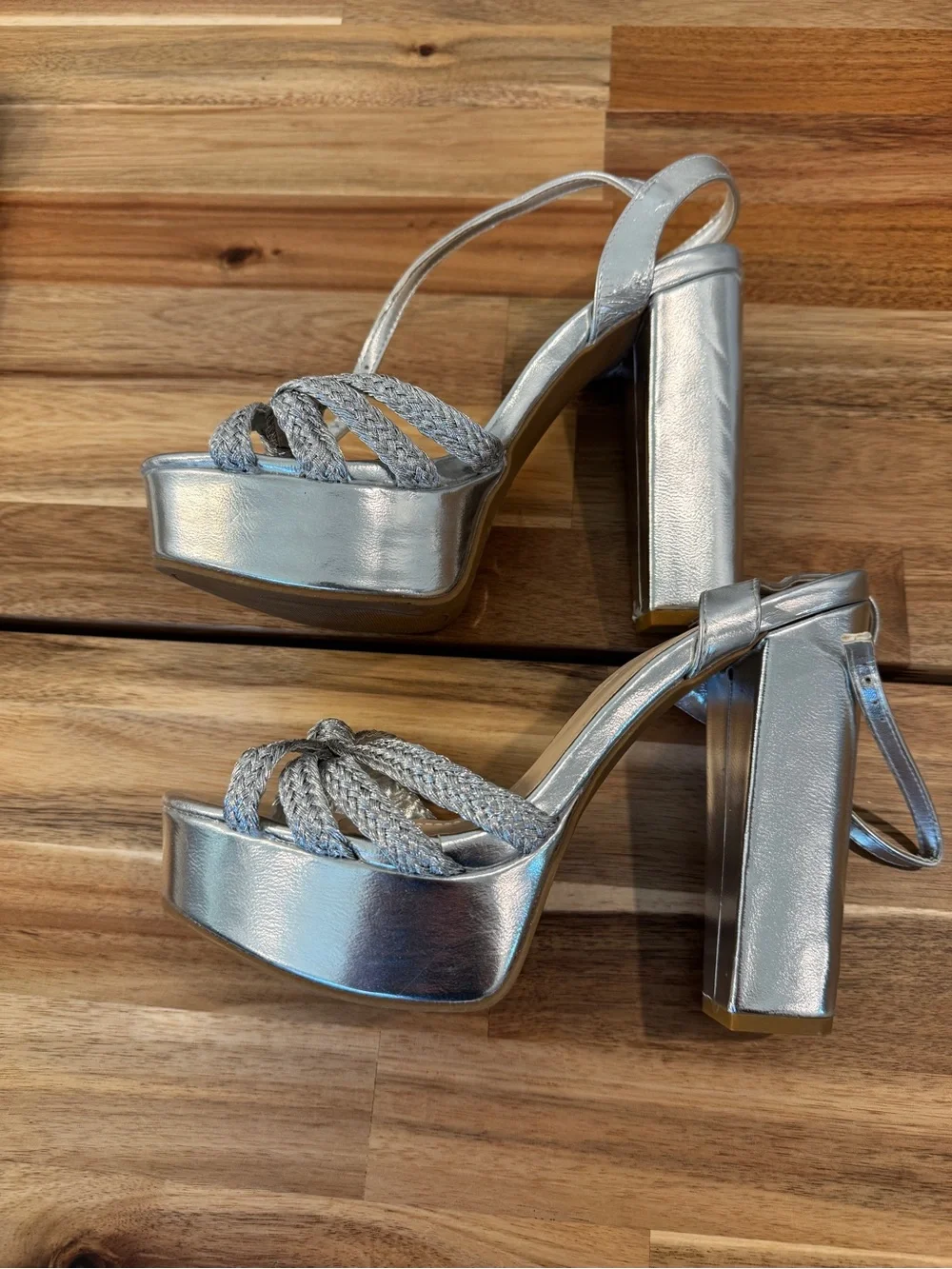 BAMBOO Silver Braided Platform Sandals